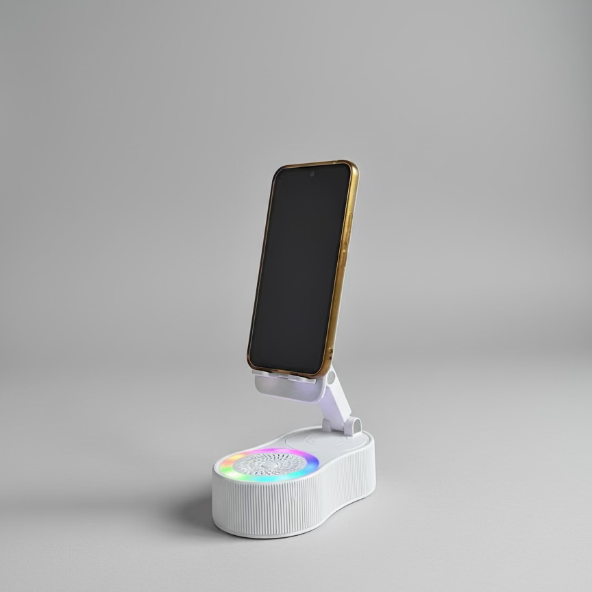 Phone stand with colorful LED light on a couch