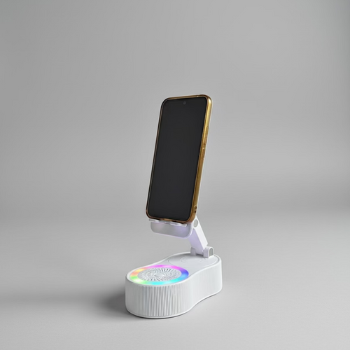 Phone stand with colorful LED light on a couch